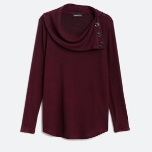 Dark purple button detail brushed knit top
